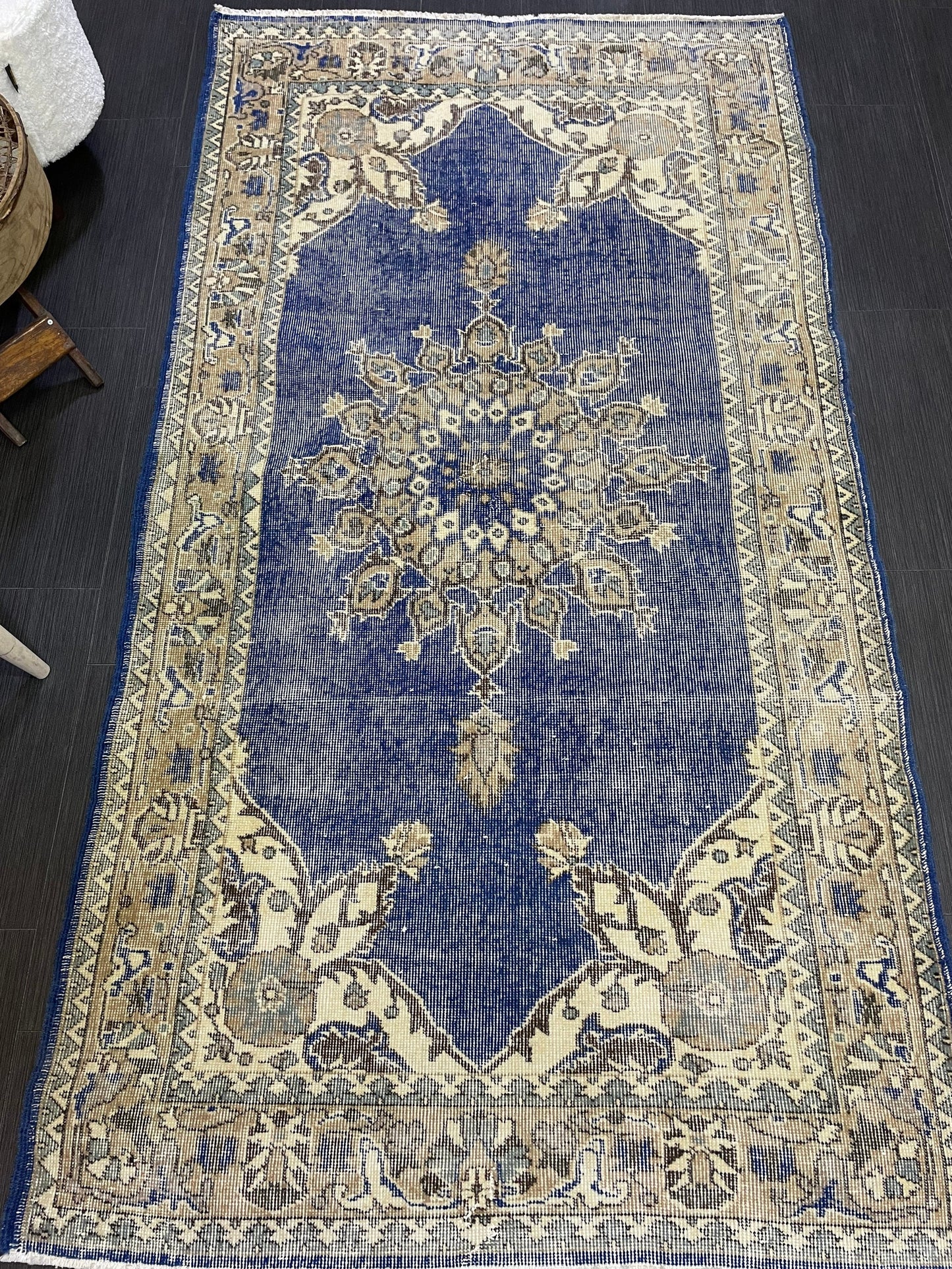 Turkish Rug, Blue Oushak Rug, Hand Knotted 5x7 Rug, Wool Distressed Rug, Persian Rugs, Antique Rug, Vintage Rug, Handmade Rug