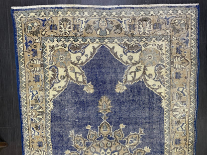 Turkish Rug, Blue Oushak Rug, Hand Knotted 5x7 Rug, Wool Distressed Rug, Persian Rugs, Antique Rug, Vintage Rug, Handmade Rug