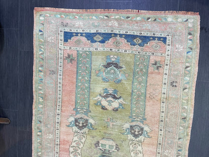 Vintage RUG, TURKISH Oushak Rug Hand Knotted 3 x 4.2 Rug, Oriental Rug, Vintage Persian Rug, Handmade Rug, Antique Rug, Woven Rug