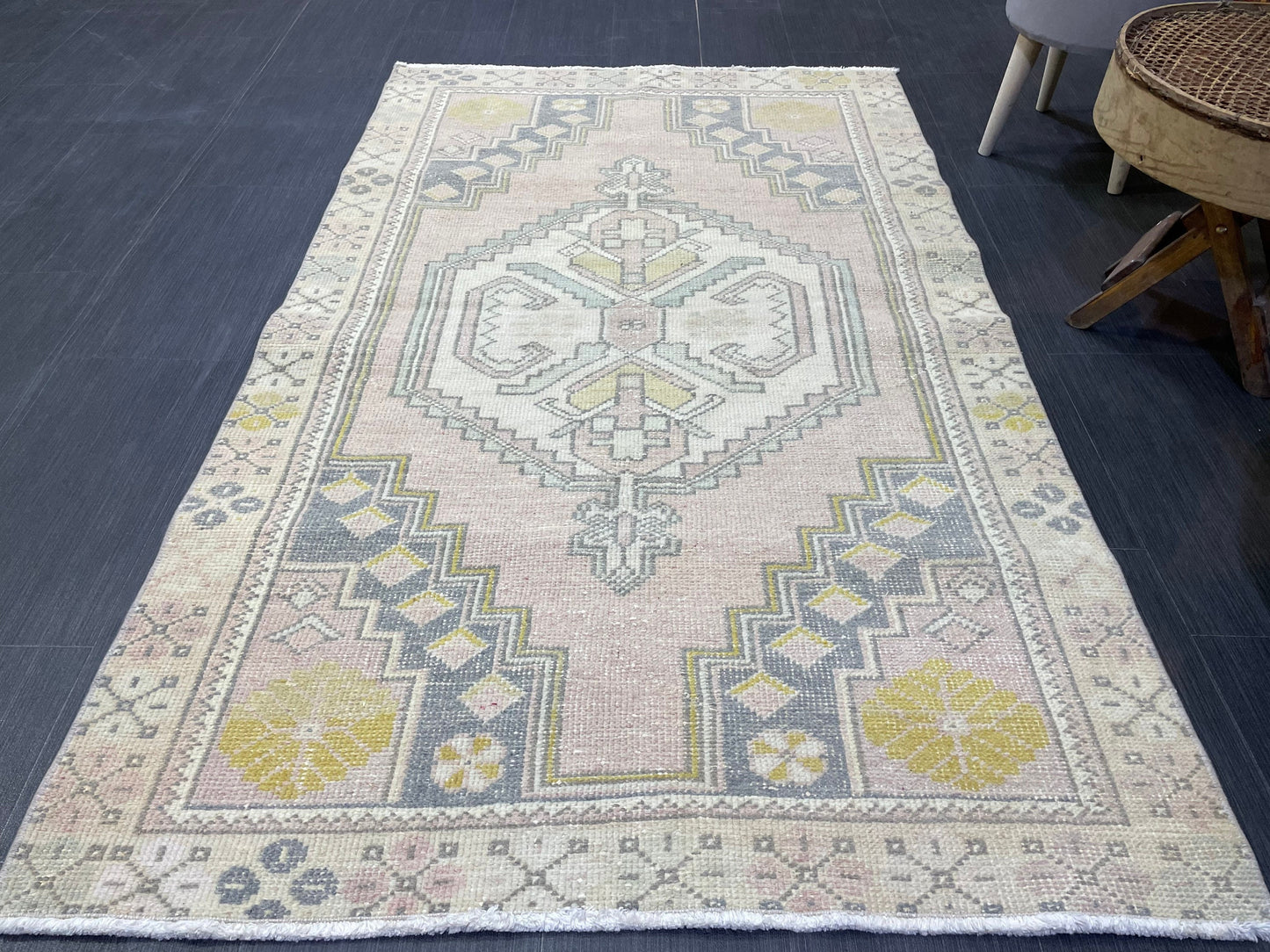 Turkish Rug, Muted Oushak 3.7 x 6 Rug, Hand Knotted Rug, Wool Persian Rugs, Antique Rug, Vintage Rug, Handmade Rug