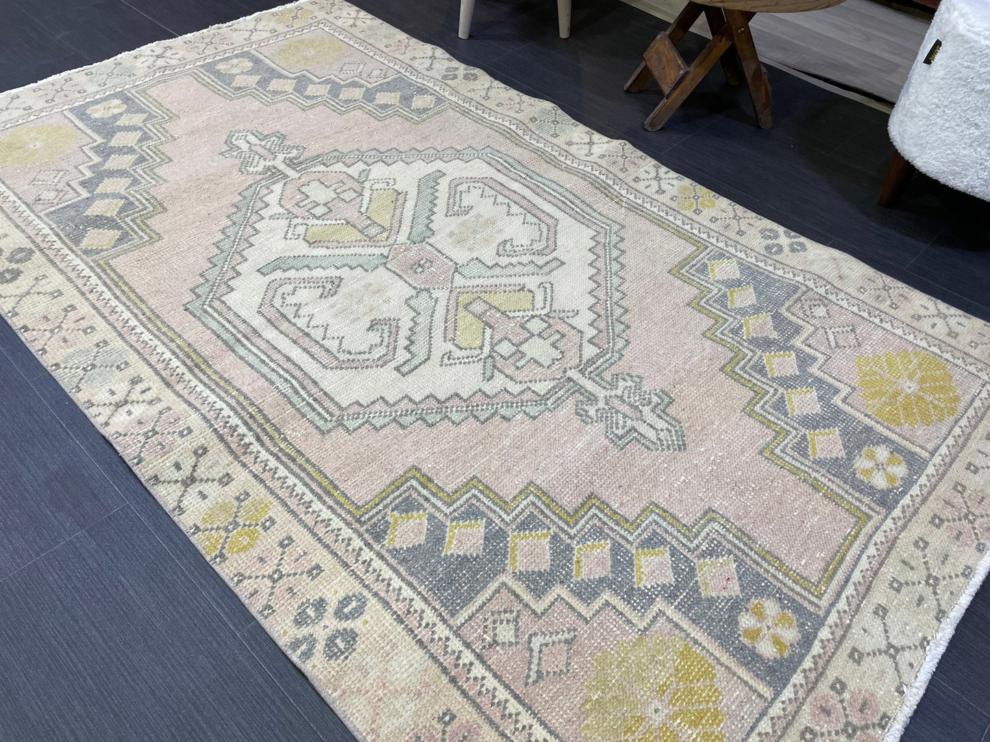 Turkish Rug, Muted Oushak 3.7 x 6 Rug, Hand Knotted Rug, Wool Persian Rugs, Antique Rug, Vintage Rug, Handmade Rug