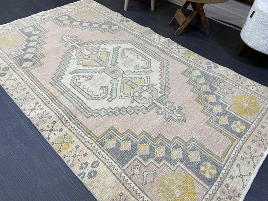 Turkish Rug, Muted Oushak 3.7 x 6 Rug, Hand Knotted Rug, Wool Persian Rugs, Antique Rug, Vintage Rug, Handmade Rug