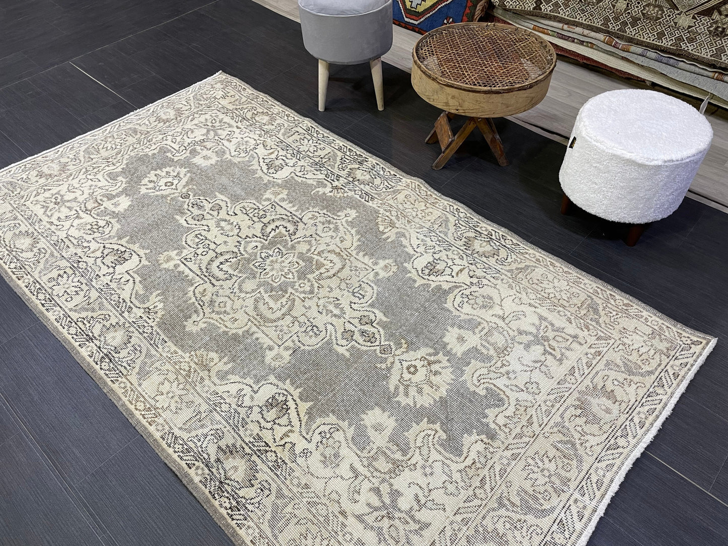 Turkish Rug, Antique Rug, Neutral 4x7 Rug, Persian RUG, Oushak Rug, Hand knotted Rug, Distressed Rug, Vintage Rug, Handmade Rug, woven rug.