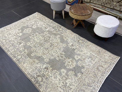 Turkish Rug, Antique Rug, Neutral 4x7 Rug, Persian RUG, Oushak Rug, Hand knotted Rug, Distressed Rug, Vintage Rug, Handmade Rug, woven rug.