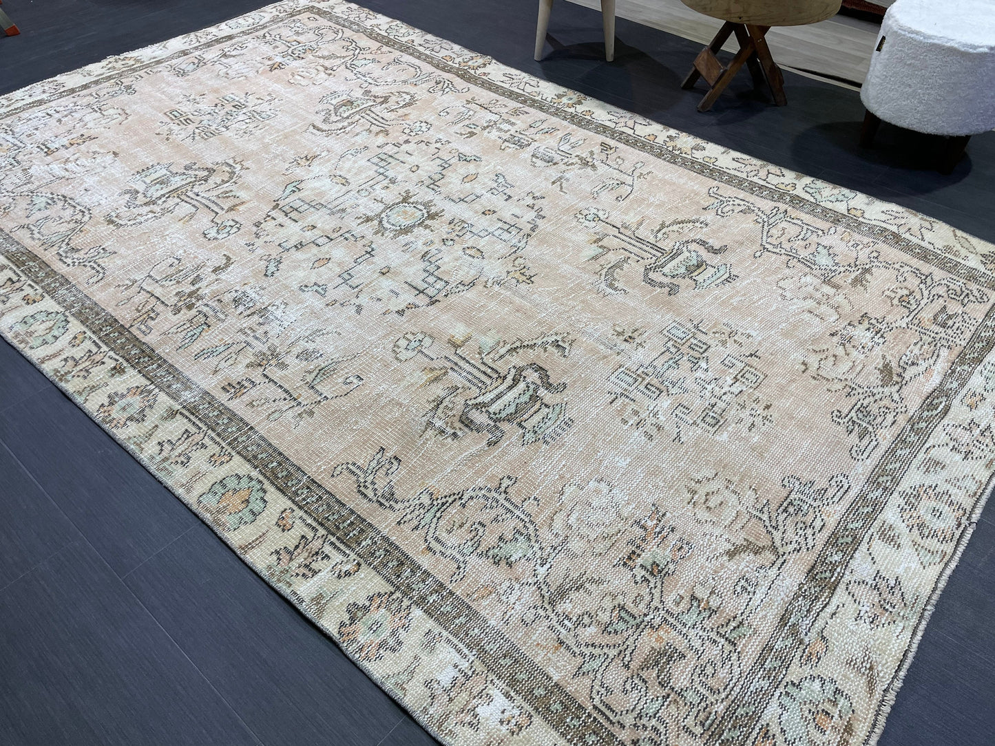 Turkish Rug, Distressed 6.6 x 9.4 Vintage Rug, Oushak Rug, Wool Oriental Rugs, Handmade Rug, Persian Rug, Vintage Turkish Rug, Farmhouse Rug