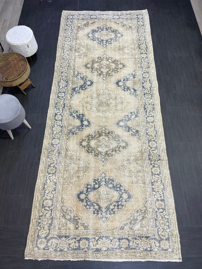 Muted Oushak Runner Rug, Muted Vintage 4.8 x 11.7 Runner Rug, Hallway Runner Rug, Kitchen Runner Rug Wool Runner Rug, Handmade Runner Rug