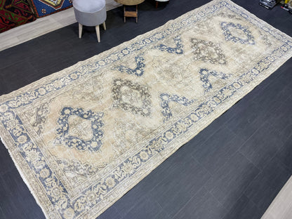 Muted Oushak Runner Rug, Muted Vintage 4.8 x 11.7 Runner Rug, Hallway Runner Rug, Kitchen Runner Rug Wool Runner Rug, Handmade Runner Rug