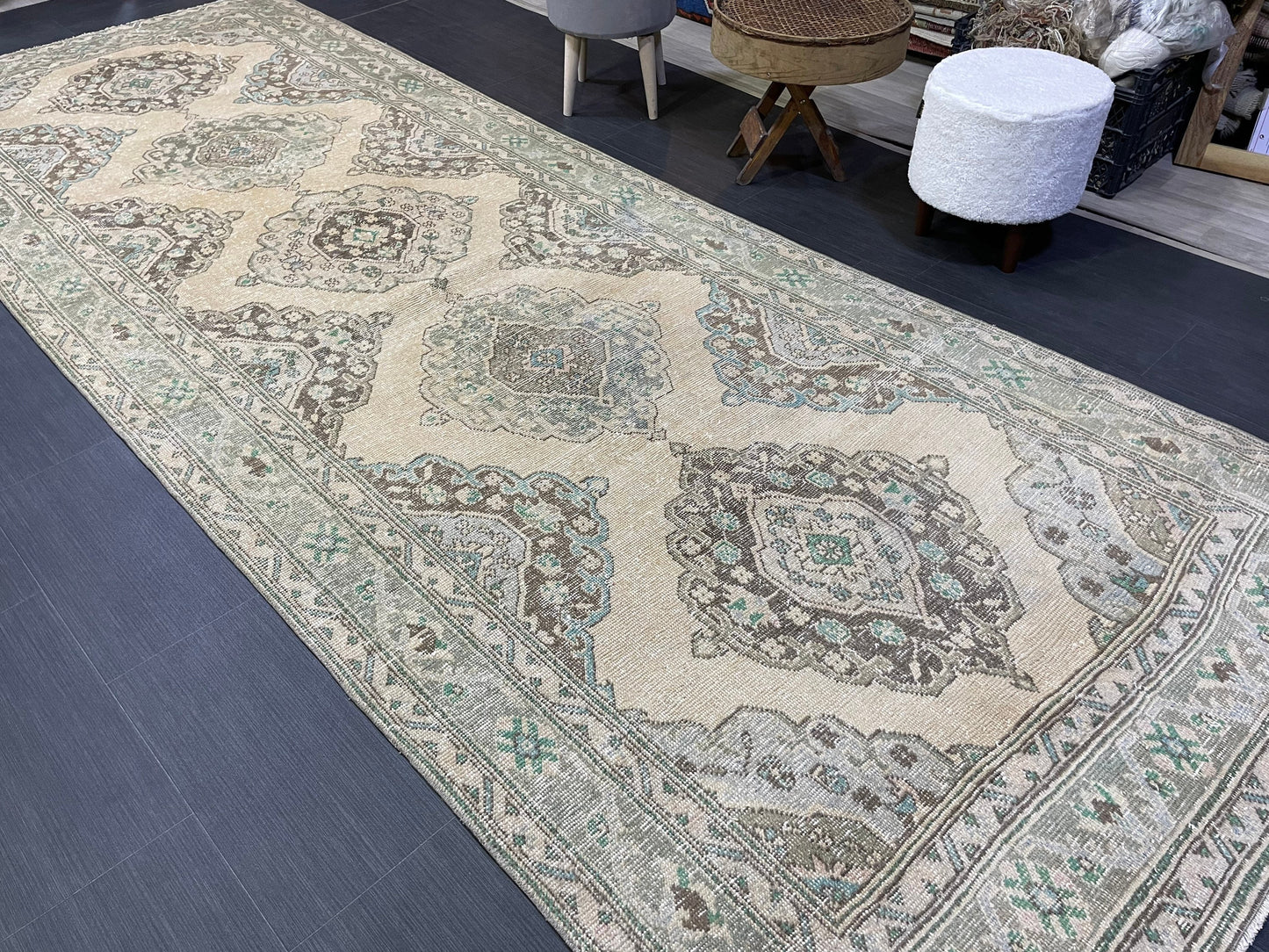 Muted Persian Runner Rug, Muted Vintage 4.7 x 12.5 Runner Rug, Hallway Runner Rug, Kitchen Runner Rug Wool Runner Rug, Handmade Runner Rug