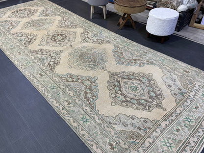 Muted Persian Runner Rug, Muted Vintage 4.7 x 12.5 Runner Rug, Hallway Runner Rug, Kitchen Runner Rug Wool Runner Rug, Handmade Runner Rug