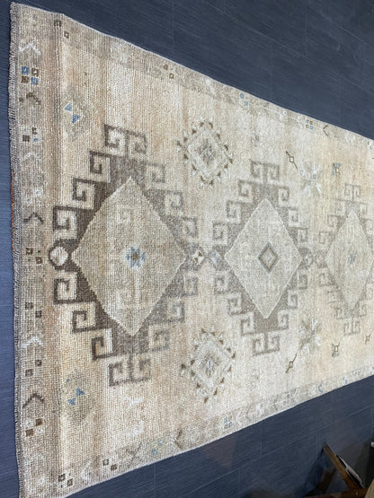 Muted Oushak Runner Rug, Muted Vintage 4.2 x 10.9 Runner Rug, Hallway Runner Rug, Kitchen Runner Rug Wool Runner Rug, Handmade Runner Rug