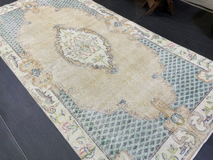 Persian Rug, Turkish 3.7 x 7 Rug, Vintage Rug, Hallway Rug, Kitchen Rug, Wool Rug, Oushak Rug, Handmade Rug, Hand Knotted Rugs