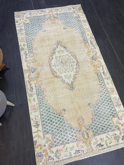 Persian Rug, Turkish 3.7 x 7 Rug, Vintage Rug, Hallway Rug, Kitchen Rug, Wool Rug, Oushak Rug, Handmade Rug, Hand Knotted Rugs