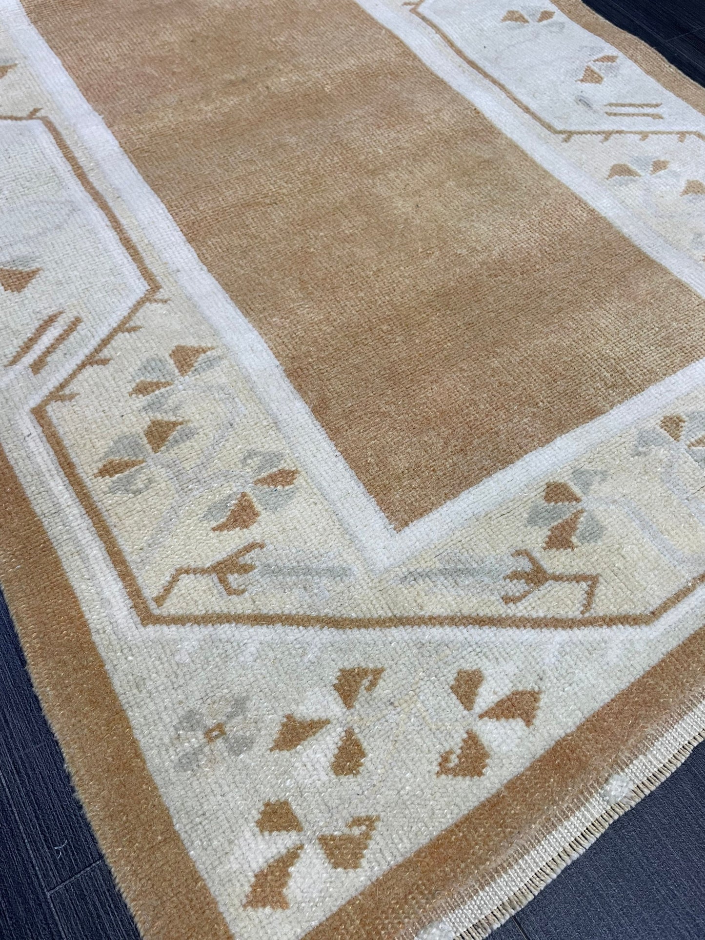 Turkish Rug, Vintage Oushak 2.8 x 4.3  Rug, Brown Vintage Rug Wool Muted Oushak Rug Hand Made Rugs Vintage Turkish Rug