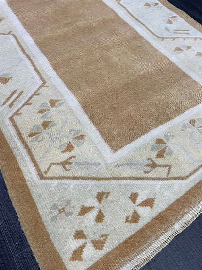 Turkish Rug, Vintage Oushak 2.8 x 4.3  Rug, Brown Vintage Rug Wool Muted Oushak Rug Hand Made Rugs Vintage Turkish Rug