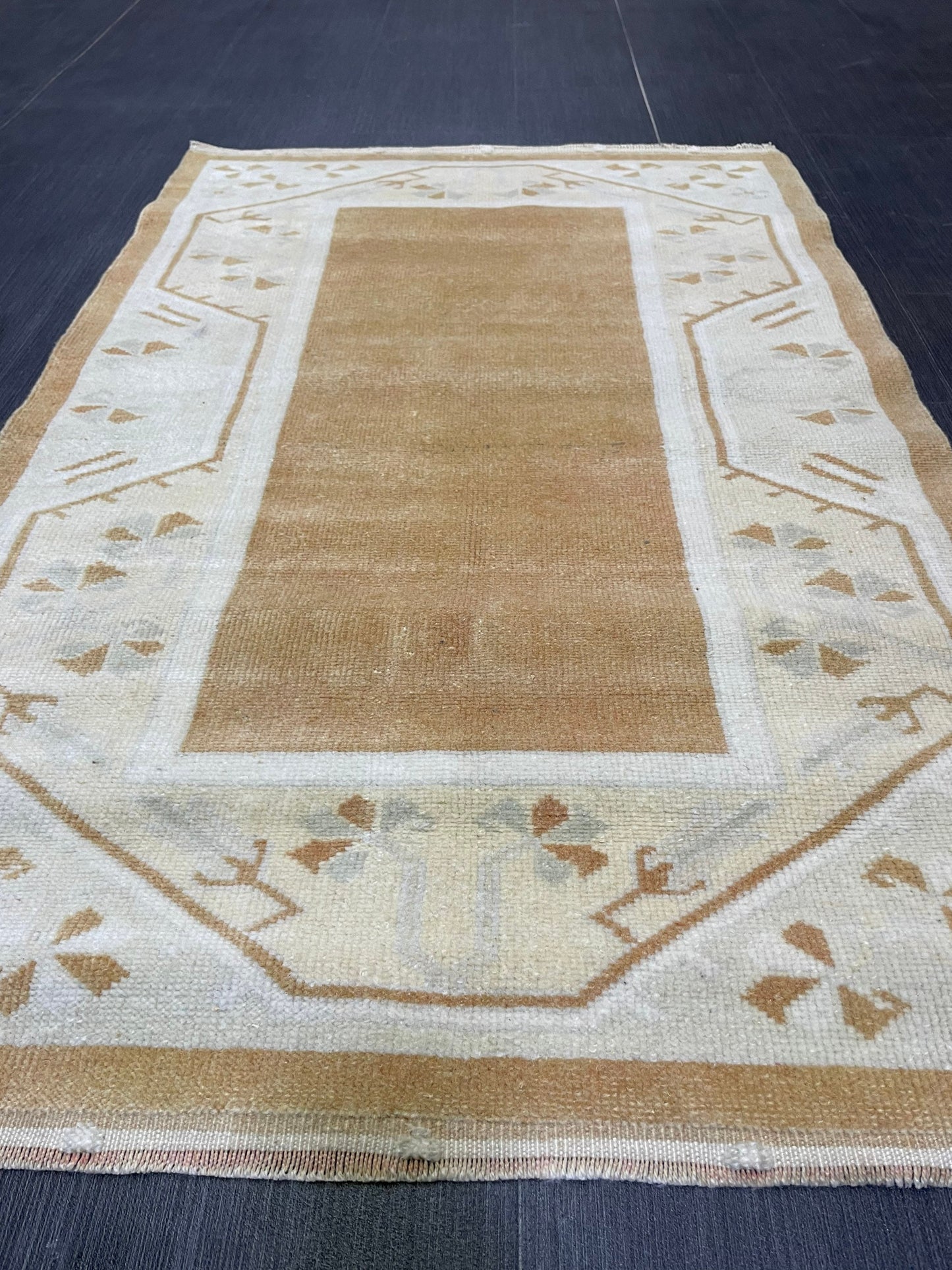 Turkish Rug, Vintage Oushak 2.8 x 4.3  Rug, Brown Vintage Rug Wool Muted Oushak Rug Hand Made Rugs Vintage Turkish Rug