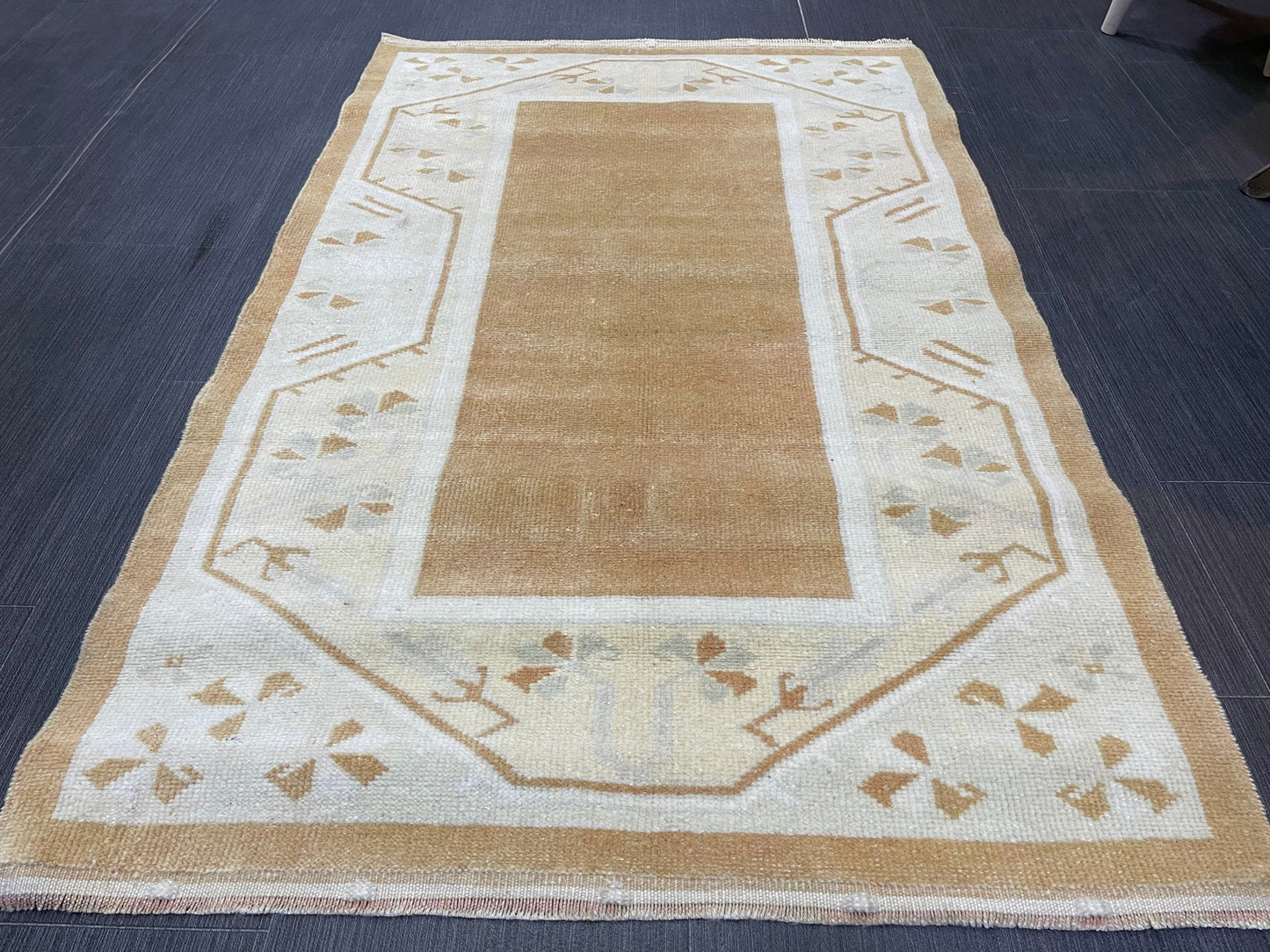 Turkish Rug, Vintage Oushak 2.8 x 4.3  Rug, Brown Vintage Rug Wool Muted Oushak Rug Hand Made Rugs Vintage Turkish Rug