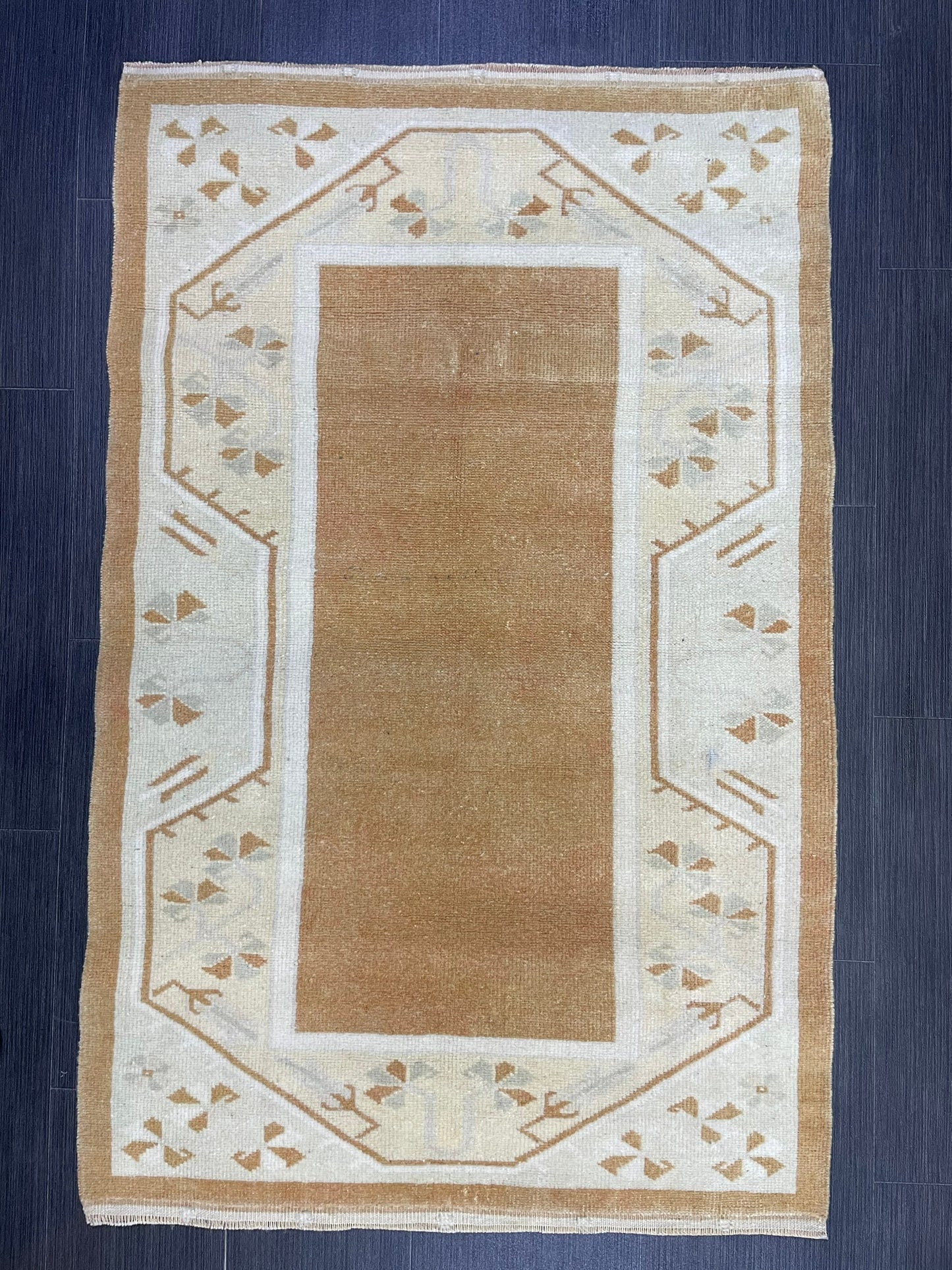 Turkish Rug, Vintage Oushak 2.8 x 4.3  Rug, Brown Vintage Rug Wool Muted Oushak Rug Hand Made Rugs Vintage Turkish Rug