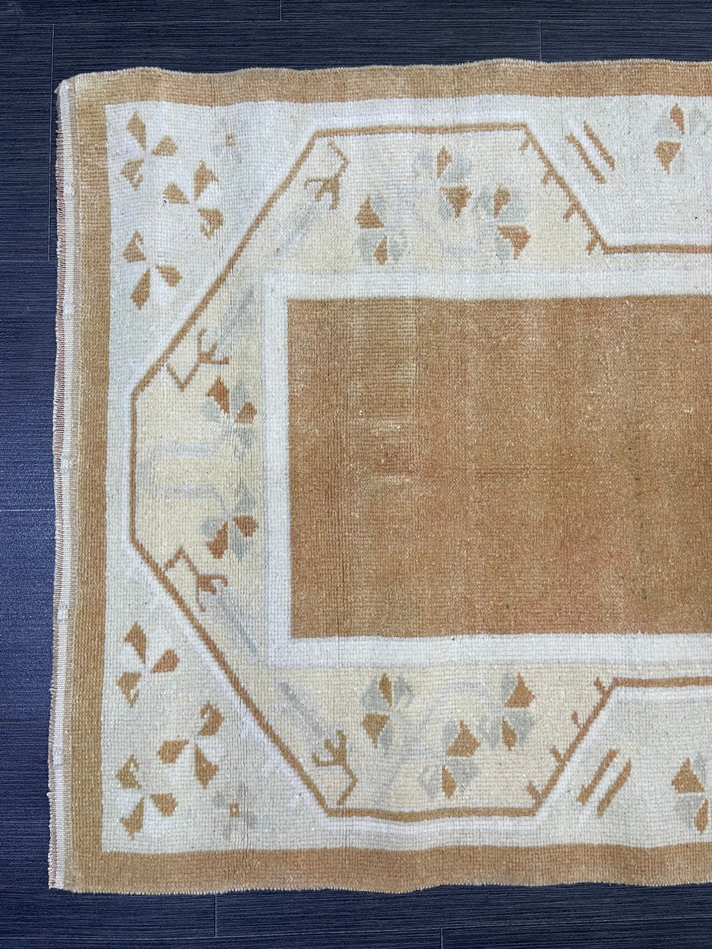 Turkish Rug, Vintage Oushak 2.8 x 4.3  Rug, Brown Vintage Rug Wool Muted Oushak Rug Hand Made Rugs Vintage Turkish Rug