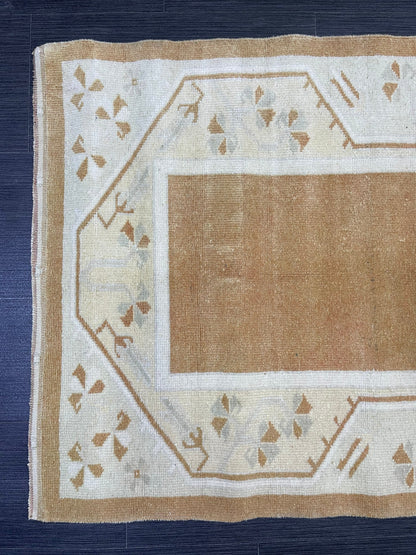 Turkish Rug, Vintage Oushak 2.8 x 4.3  Rug, Brown Vintage Rug Wool Muted Oushak Rug Hand Made Rugs Vintage Turkish Rug