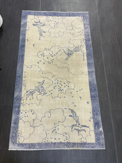 Bathroom Handmade Rug, Vanity 3.8 x 6.9 Rug , Oushak Rug, Wool Oriental Rug, Persian Rug, Vintage Turkish Rug Hand Knotted Wool Rug