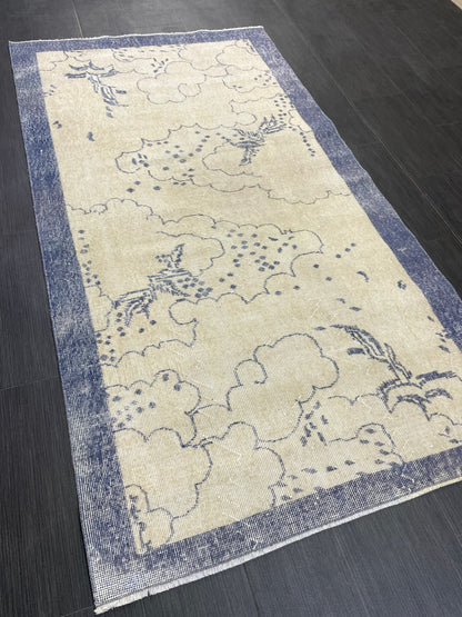 Bathroom Handmade Rug, Vanity 3.8 x 6.9 Rug , Oushak Rug, Wool Oriental Rug, Persian Rug, Vintage Turkish Rug Hand Knotted Wool Rug