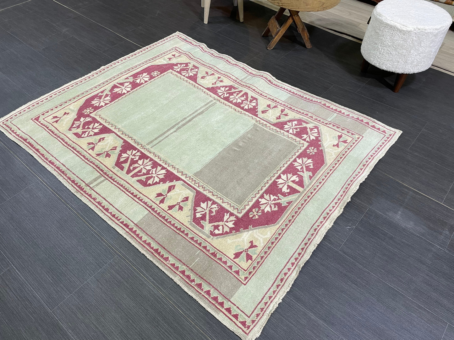 Turkish Rug, Hand Knotted 4x5 Rug, Brown Vintage Rug, Wool Muted Oushak Rug Handmade Rugs Vintage Turkish Rug, bathroom Rug