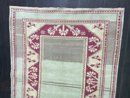 Turkish Rug, Hand Knotted 4x5 Rug, Brown Vintage Rug, Wool Muted Oushak Rug Handmade Rugs Vintage Turkish Rug, bathroom Rug