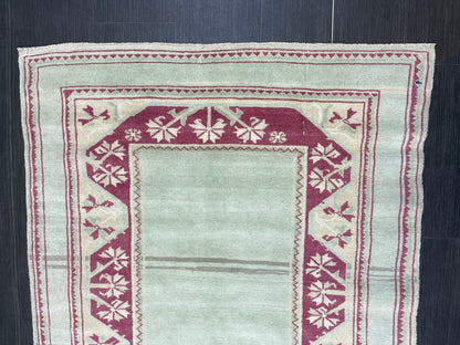 Turkish Rug, Hand Knotted 4x5 Rug, Brown Vintage Rug, Wool Muted Oushak Rug Handmade Rugs Vintage Turkish Rug, bathroom Rug