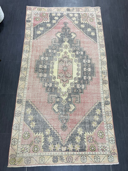 Turkish Muted 4.3 x 8 Rug, Oriental Rug, Large Area Rug, Distressed Vintage Rug, Oushak Rug, Muted Rug Hand Knotted Rug, Handmade Rugs