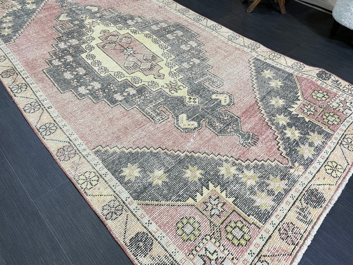 Turkish Muted 4.3 x 8 Rug, Oriental Rug, Large Area Rug, Distressed Vintage Rug, Oushak Rug, Muted Rug Hand Knotted Rug, Handmade Rugs