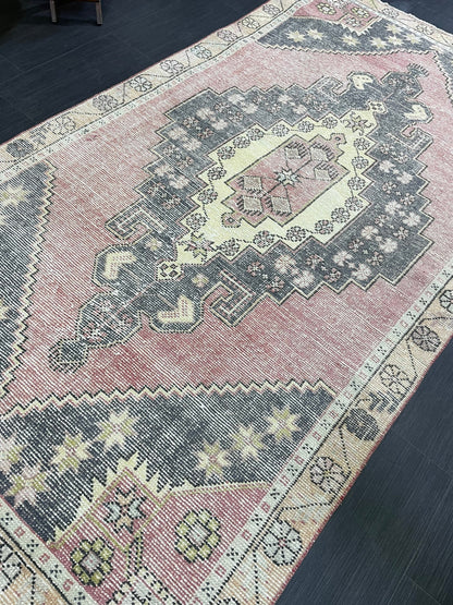Turkish Muted 4.3 x 8 Rug, Oriental Rug, Large Area Rug, Distressed Vintage Rug, Oushak Rug, Muted Rug Hand Knotted Rug, Handmade Rugs