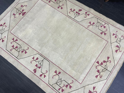 Bathroom Handmade Rug, Vanity 4 x 5.6 Rug , Oushak Rug, Wool Oriental Rug, Persian Rug, Vintage Turkish Rug Hand Knotted Wool Rug