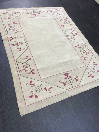 Bathroom Handmade Rug, Vanity 4 x 5.6 Rug , Oushak Rug, Wool Oriental Rug, Persian Rug, Vintage Turkish Rug Hand Knotted Wool Rug