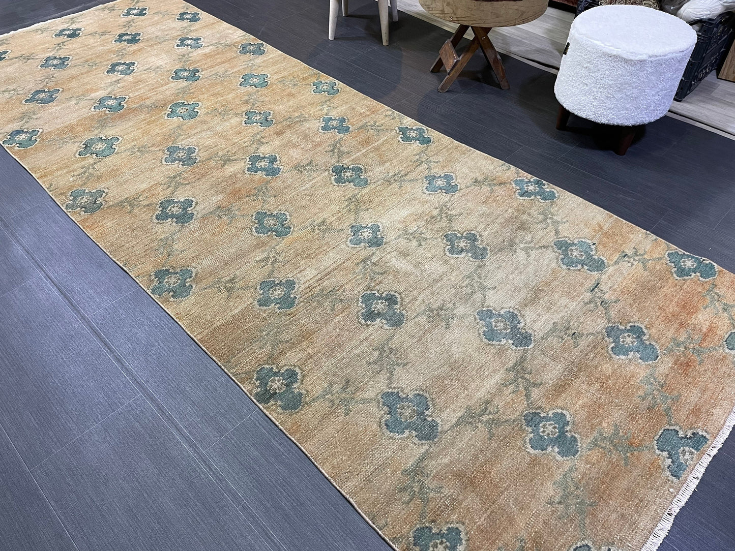 Turkish Rug, Vintage 3.8 x 9.9 Rug,Handmade Oushak Rug, Farmhouse Rug, Wool Rug, Wool Pile Rug Rustic Rug Bohemian Rug Vintage Turkish Rug