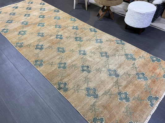 Turkish Rug, Vintage 3.8 x 9.9 Rug,Handmade Oushak Rug, Farmhouse Rug, Wool Rug, Wool Pile Rug Rustic Rug Bohemian Rug Vintage Turkish Rug