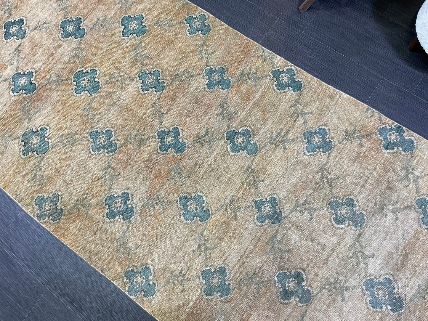 Turkish Rug, Vintage 3.8 x 9.9 Rug,Handmade Oushak Rug, Farmhouse Rug, Wool Rug, Wool Pile Rug Rustic Rug Bohemian Rug Vintage Turkish Rug