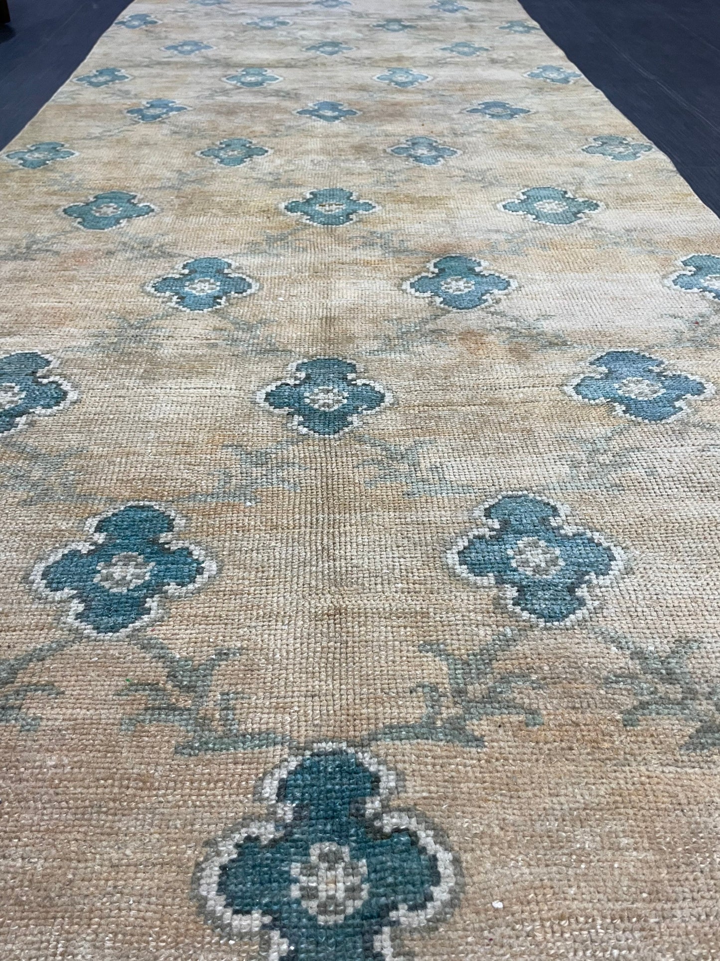 Turkish Rug, Vintage 3.8 x 9.9 Rug,Handmade Oushak Rug, Farmhouse Rug, Wool Rug, Wool Pile Rug Rustic Rug Bohemian Rug Vintage Turkish Rug