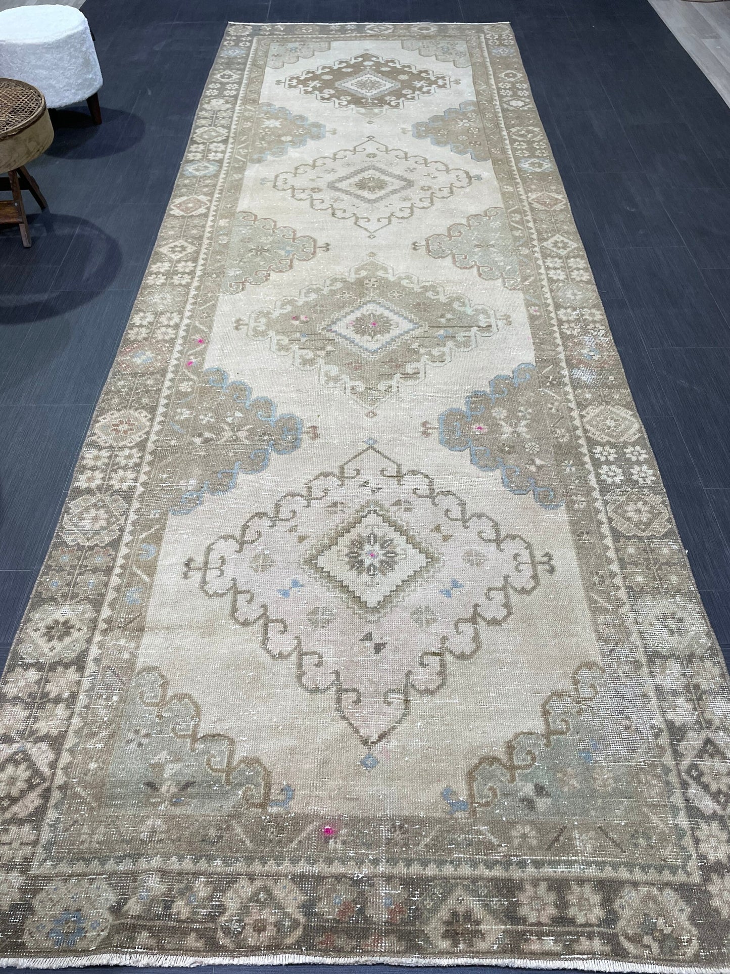 Oushak Runner Rug, Turkish 4.5 x 12.8 Runner Rug, Vintage Runner Rug, Hallway Runner Rug, Antique Runner Rug, Handmade Wool Runner Rug