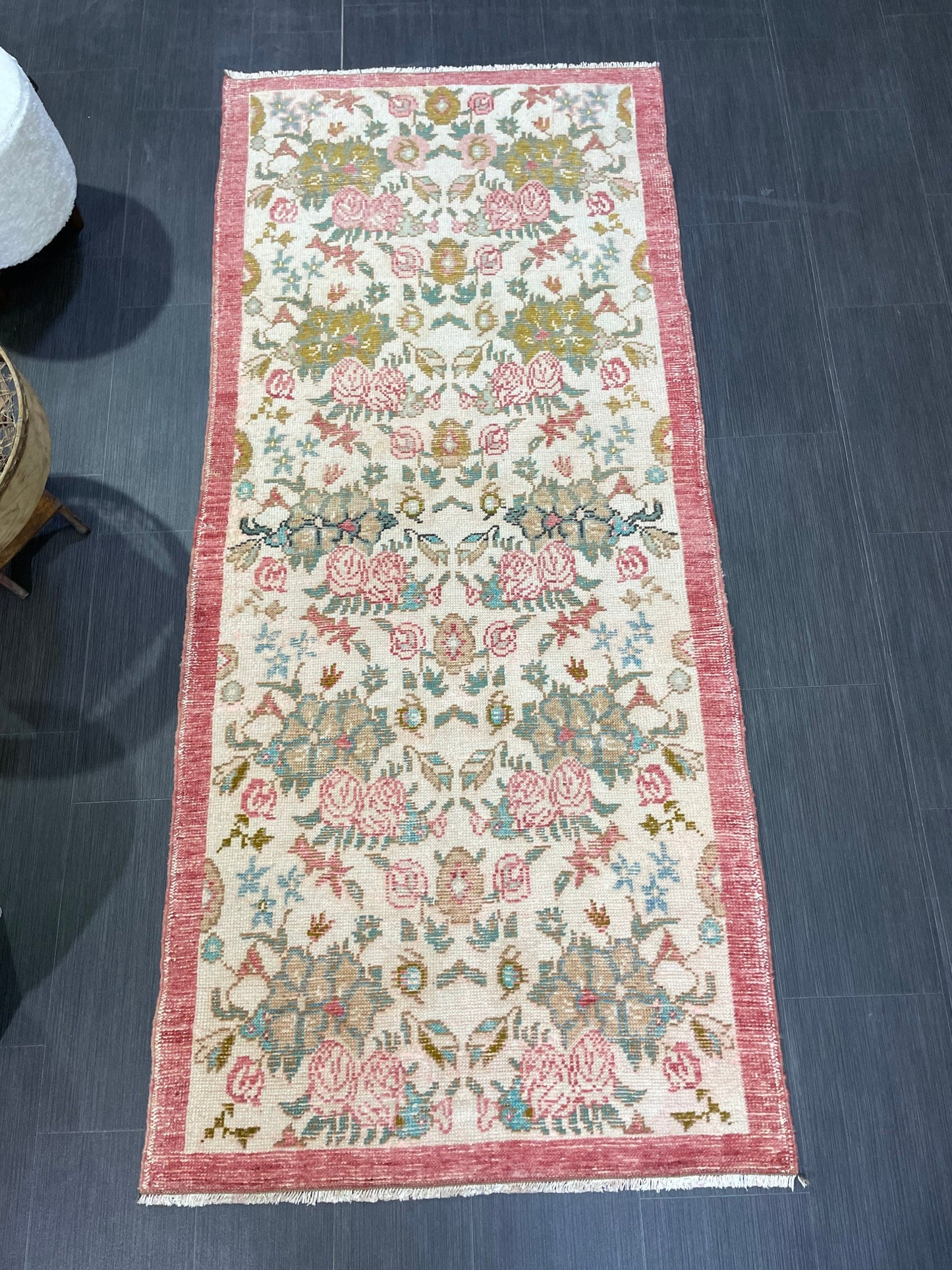 Hand Knotted Rug, Vintage Rug, Handmade 3.2 x 7.2 Rug, Oushak Rug, Rustic Rug, Fun Turkish Rug, Persian Rug, Soft Wool Rug