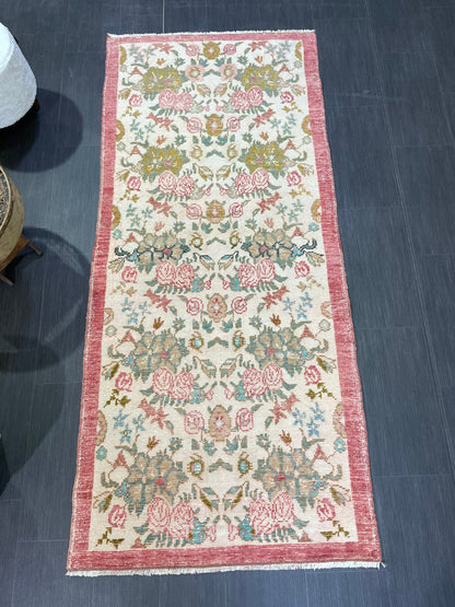 Hand Knotted Rug, Vintage Rug, Handmade 3.2 x 7.2 Rug, Oushak Rug, Rustic Rug, Fun Turkish Rug, Persian Rug, Soft Wool Rug