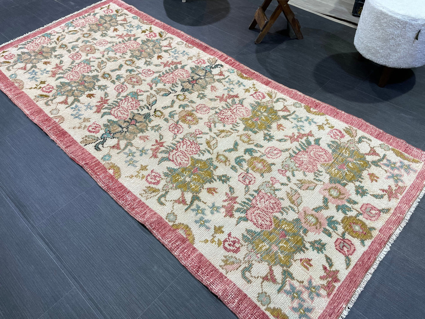 Hand Knotted Rug, Vintage Rug, Handmade 3.2 x 7.2 Rug, Oushak Rug, Rustic Rug, Fun Turkish Rug, Persian Rug, Soft Wool Rug