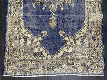 Turkish Rug, Blue Oushak Rug, Hand Knotted 5x7 Rug, Wool Distressed Rug, Persian Rugs, Antique Rug, Vintage Rug, Handmade Rug