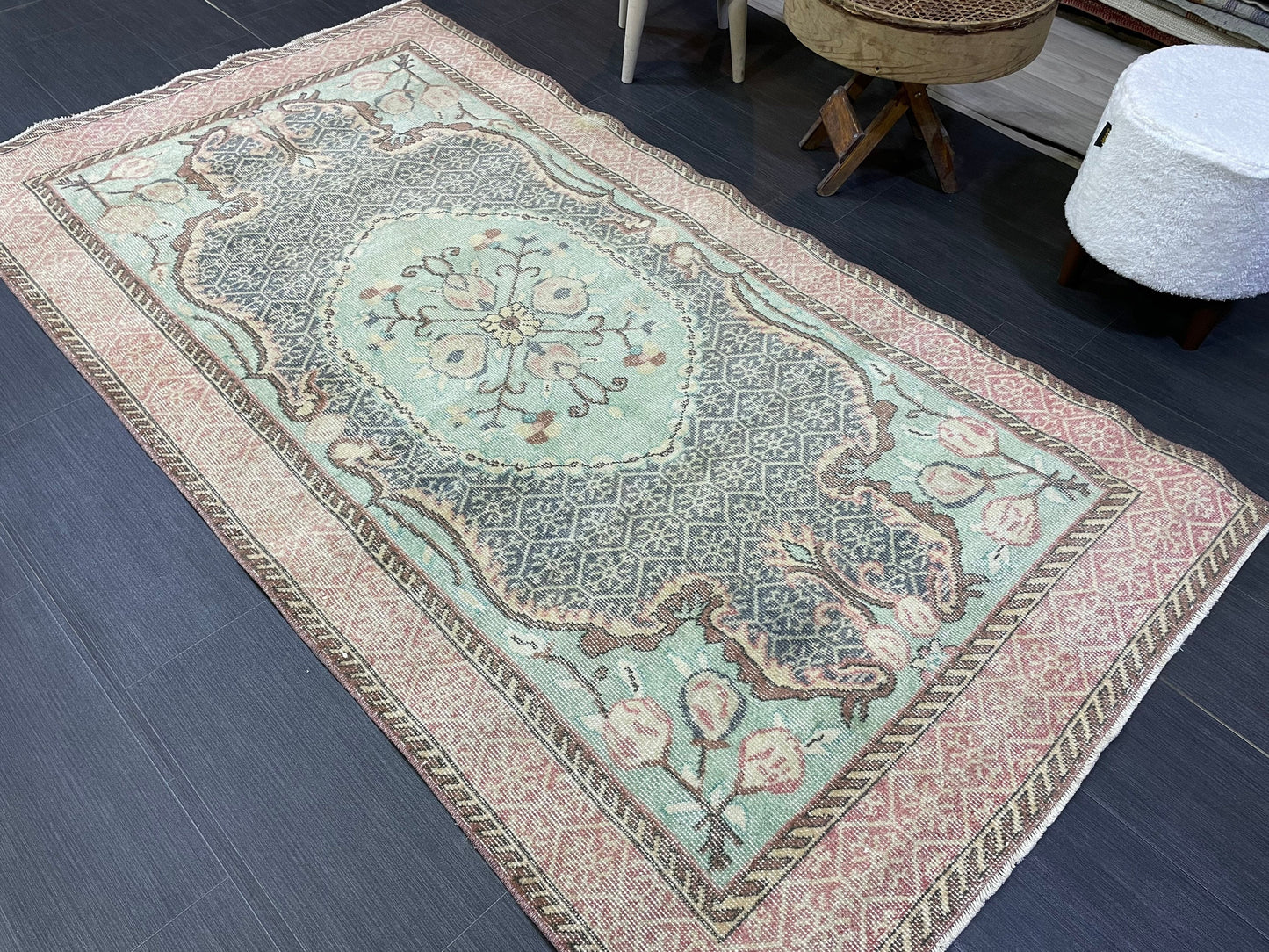 Persian RUG, Oushak 3.9 x 7 Rug, TURKISH Rug, Handknotted Rug, Oriental Rug, Vintage Rug, Handmade Rug, Antique Rug, woven rug.