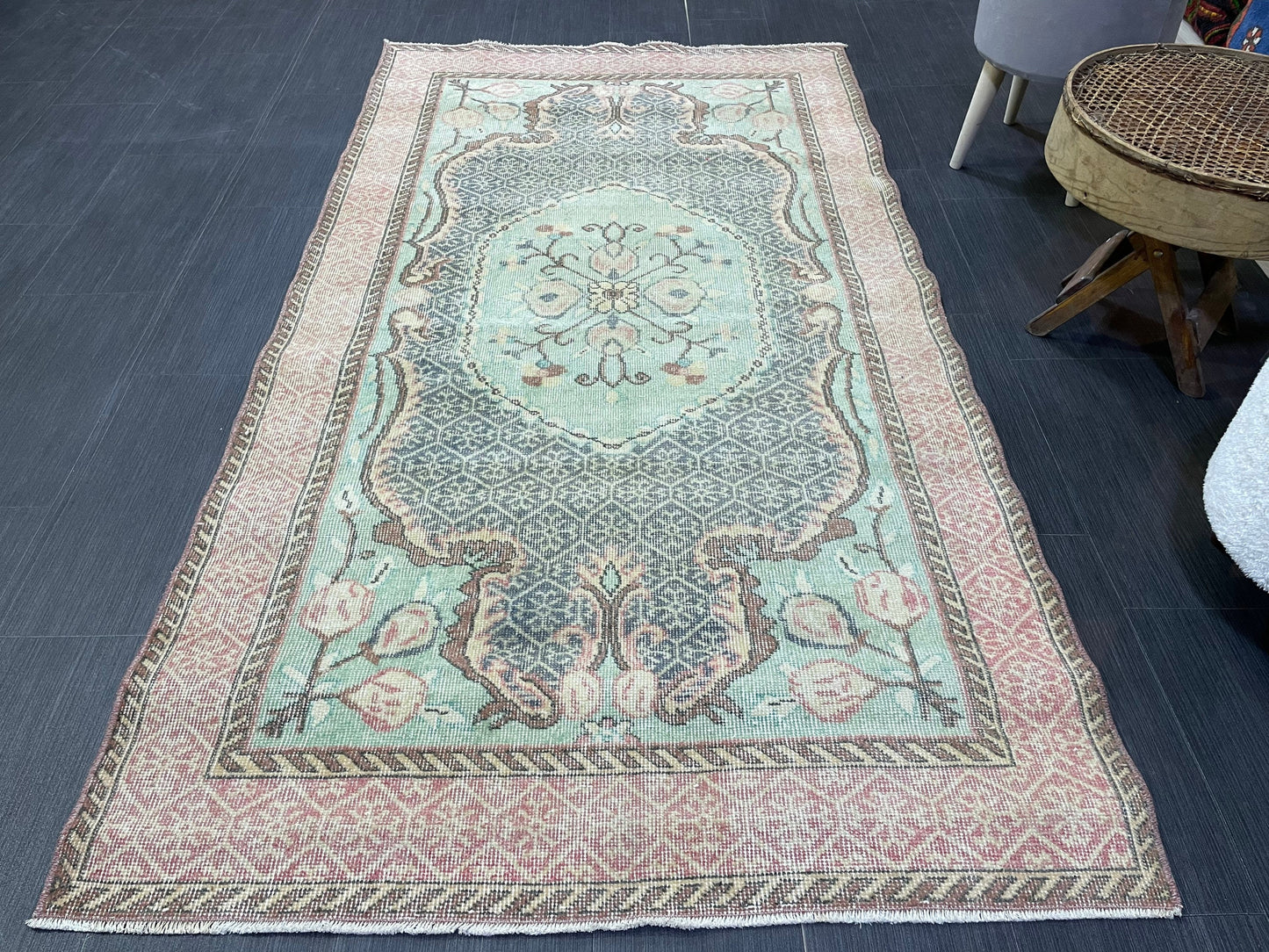 Persian RUG, Oushak 3.9 x 7 Rug, TURKISH Rug, Handknotted Rug, Oriental Rug, Vintage Rug, Handmade Rug, Antique Rug, woven rug.