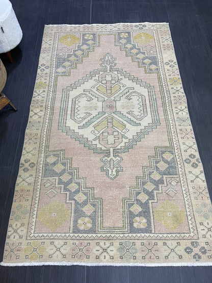 Turkish Rug, Muted Oushak 3.7 x 6 Rug, Hand Knotted Rug, Wool Persian Rugs, Antique Rug, Vintage Rug, Handmade Rug