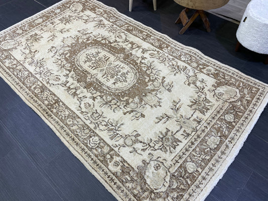 Neutral Rug, Persian RUG, Oushak 4x7 Rug, TURKISH Rug, Handknotted Rug, Oriental Rug, Vintage Rug, Handmade Rug, Antique Rug, woven rug.