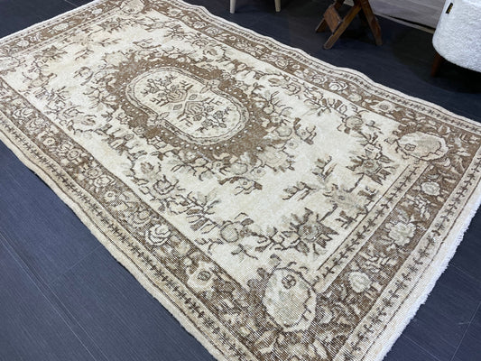Neutral Rug, Persian RUG, Oushak 4x7 Rug, TURKISH Rug, Handknotted Rug, Oriental Rug, Vintage Rug, Handmade Rug, Antique Rug, woven rug.