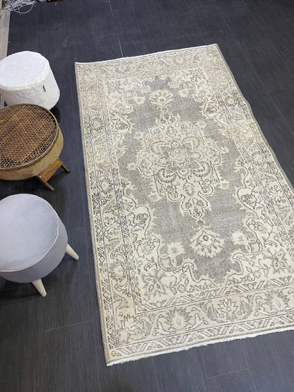 Turkish Rug, Antique Rug, Neutral 4x7 Rug, Persian RUG, Oushak Rug, Hand knotted Rug, Distressed Rug, Vintage Rug, Handmade Rug, woven rug.