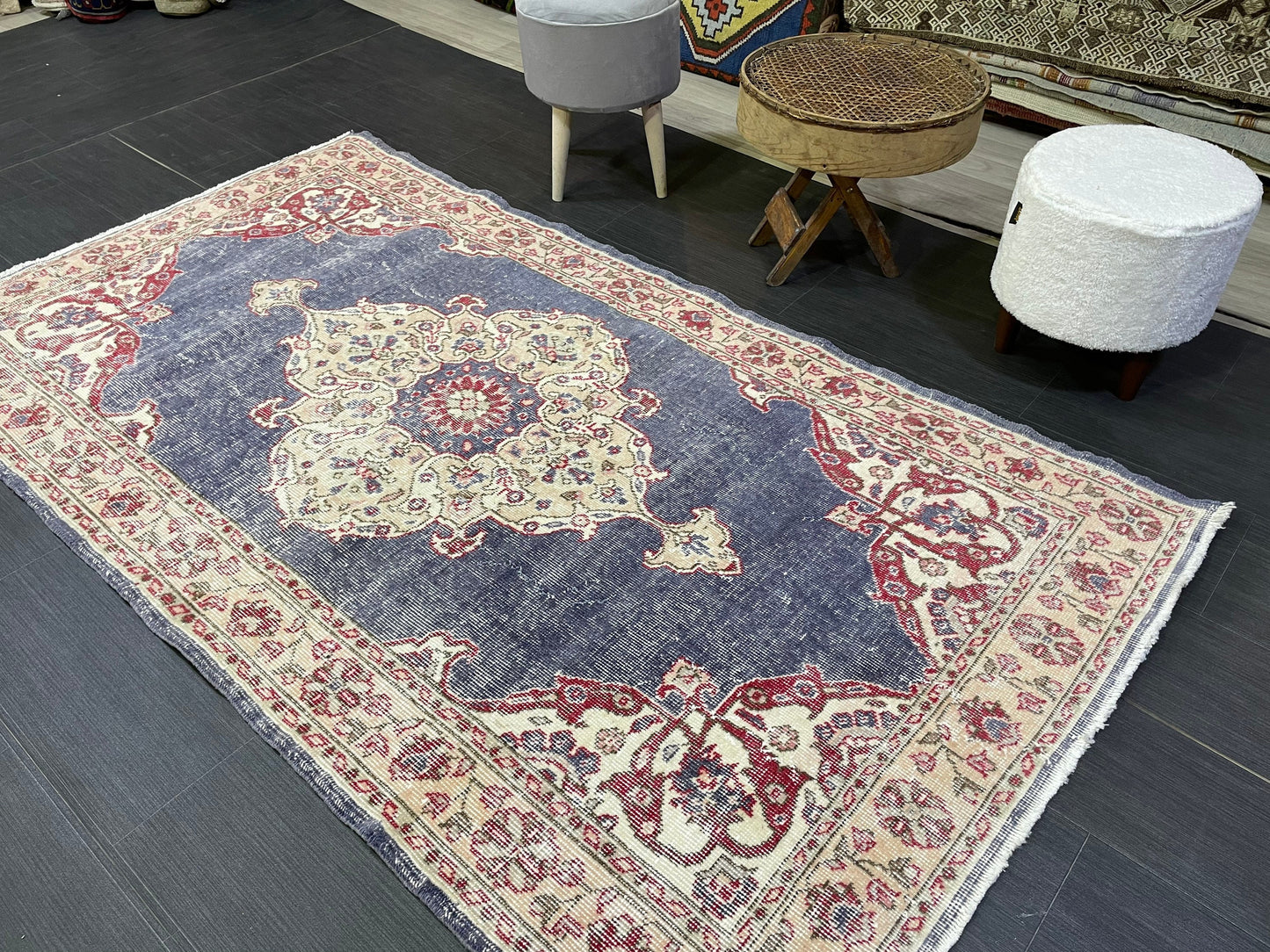 Persian Rug, Turkish Rug, Antique 4x7 Rug, Neutral Rug, Oushak Rug, Hand knotted Rug, Distressed Rug, Vintage Rug, Handmade Rug, woven rug.