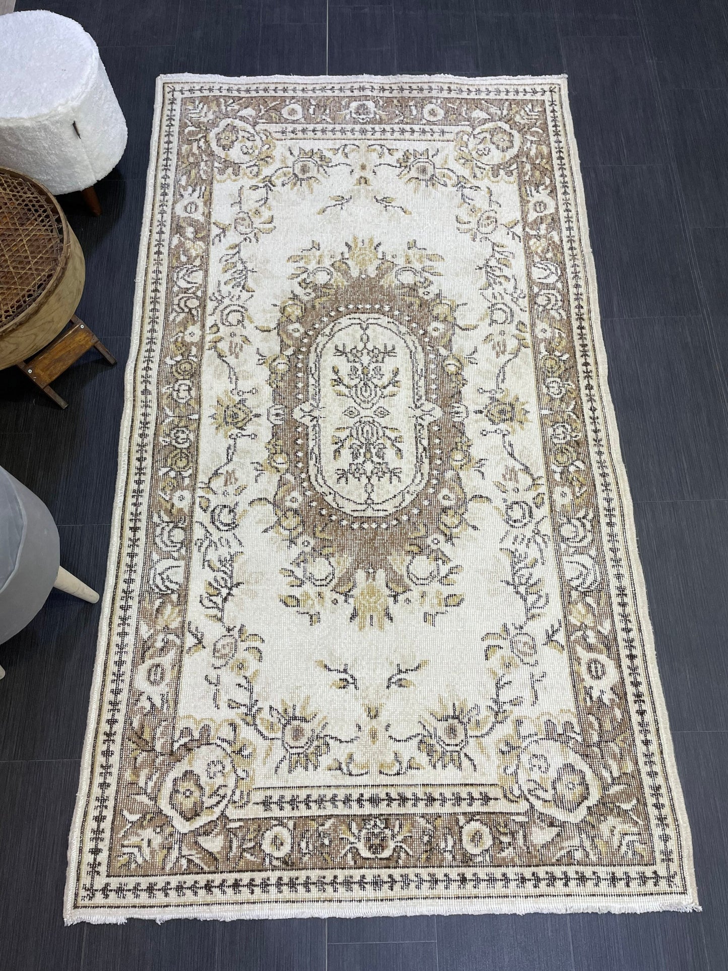 Neutral Rug, Persian RUG, TURKISH 4x7 Rug, Hand knotted Rug, Oriental Rug, Vintage Rug, Handmade Rug, Antique Rug, Oushak Rug, woven rug.